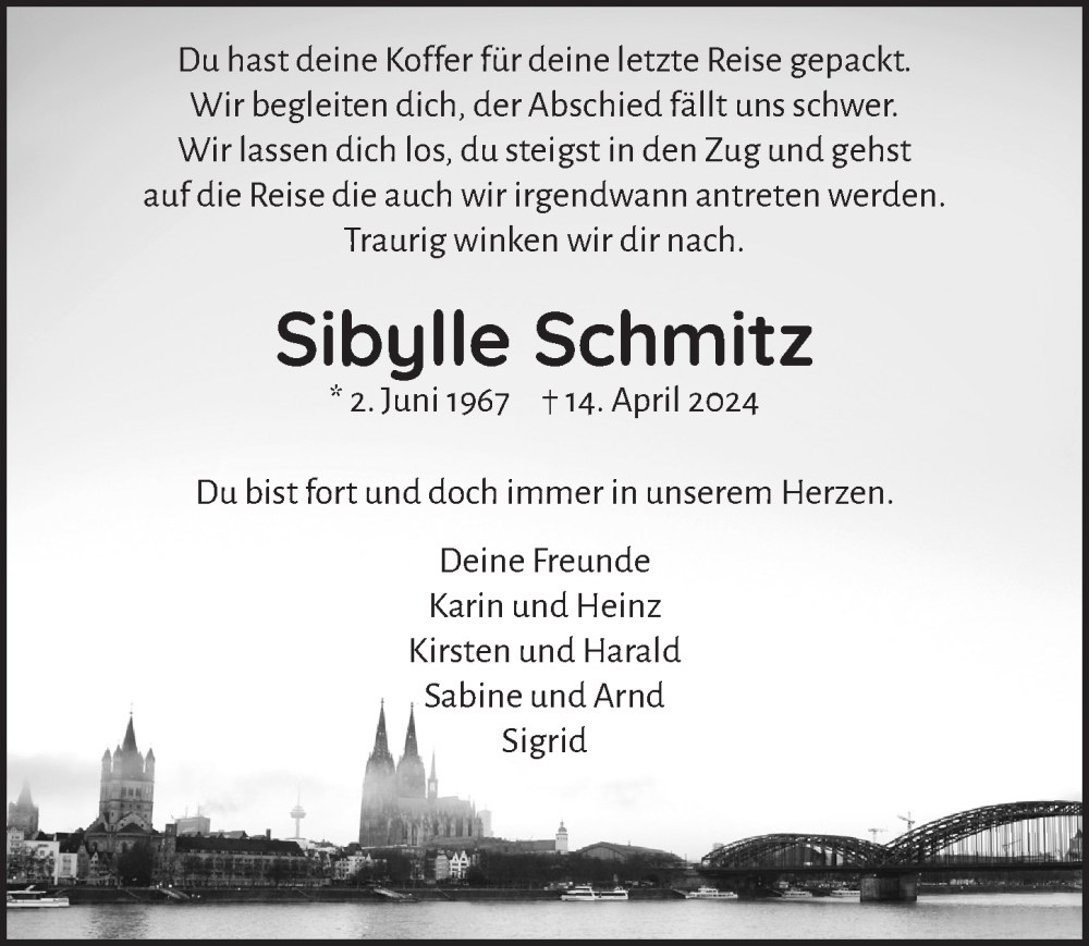  Traueranzeige für Sibylle Schmitz vom 20.04.2024 aus  Blickpunkt Euskirchen 
