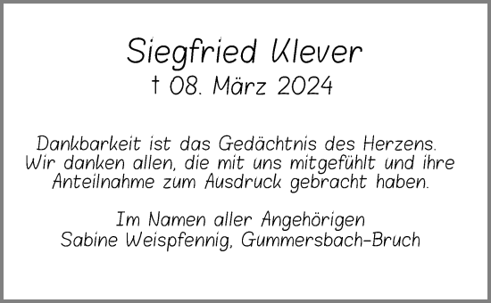 Anzeige von Siegfried Klever von Kölner Stadt-Anzeiger / Kölnische Rundschau / Express