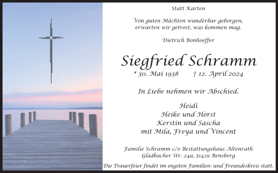 Anzeige von Siegfried Schramm von Kölner Stadt-Anzeiger / Kölnische Rundschau / Express