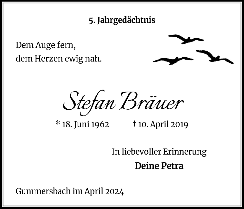  Traueranzeige für Stefan Bräuer vom 18.07.2023 aus Kölner Stadt-Anzeiger / Kölnische Rundschau / Express