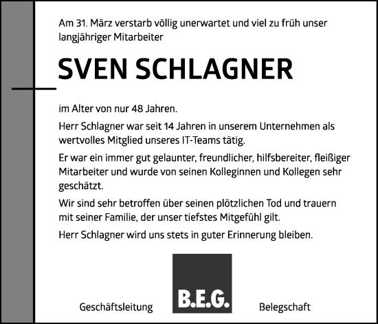 Anzeige von Sven Schlager von Kölner Stadt-Anzeiger / Kölnische Rundschau / Express