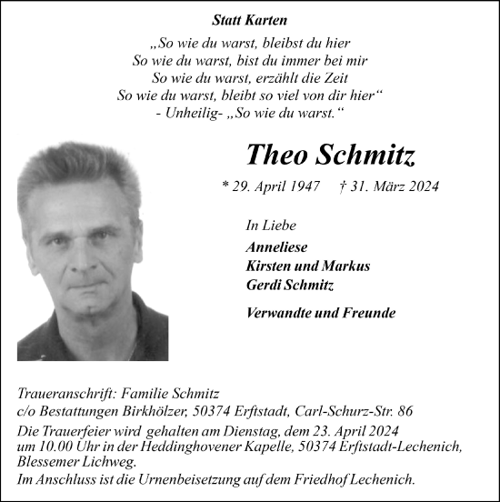 Anzeige von Theo Schmitz von  Werbepost 