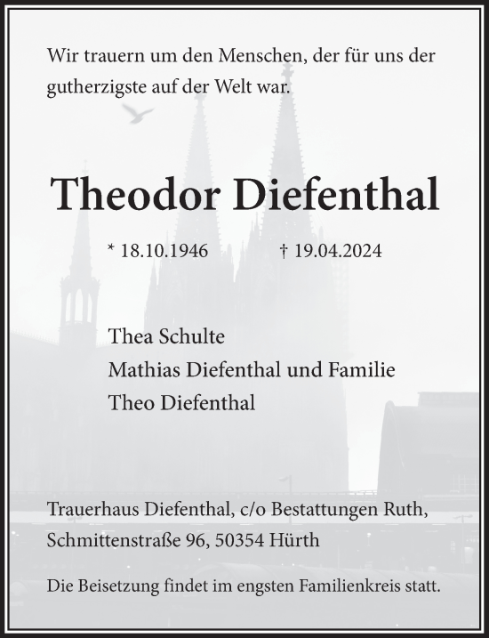 Anzeige von Theodor Diefenthal von  Schlossbote/Werbekurier 