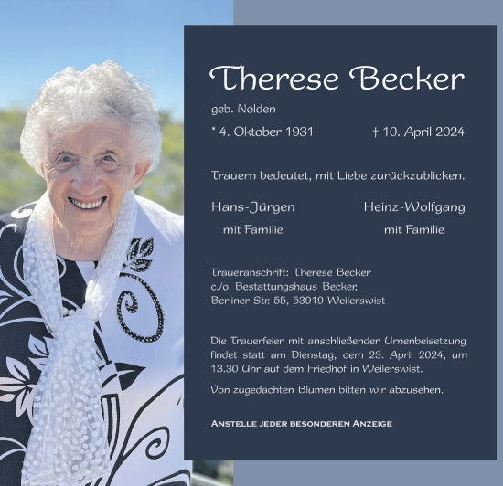 Anzeige von Therese Becker von  Blickpunkt Euskirchen 