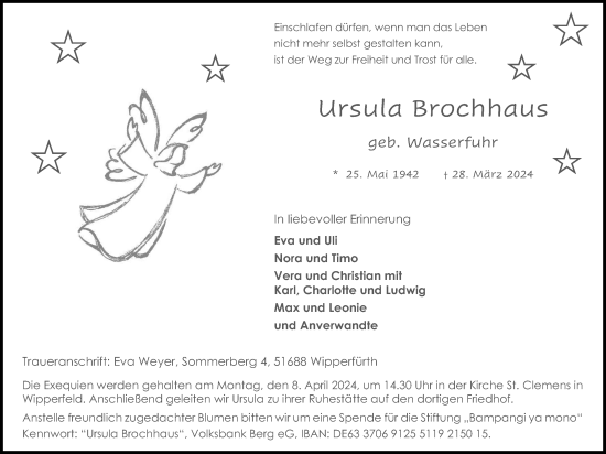 Anzeige von Ursula Brochhaus von Kölner Stadt-Anzeiger / Kölnische Rundschau / Express
