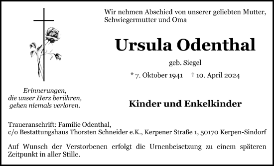 Anzeige von Ursula Odenthal von  Werbepost 