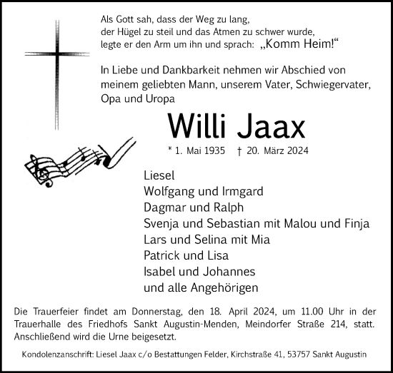 Anzeige von Willi Jaax von Kölner Stadt-Anzeiger / Kölnische Rundschau / Express