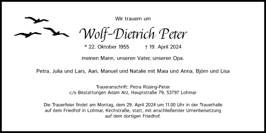 Anzeige von Wolf-Dietrich Peter von Kölner Stadt-Anzeiger / Kölnische Rundschau / Express