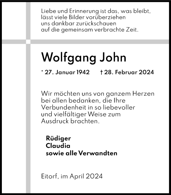Anzeige von Wolfgang John von Kölner Stadt-Anzeiger / Kölnische Rundschau / Express
