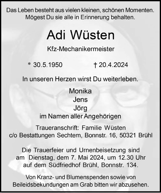 Anzeige von Adi Wüsten von  Schlossbote/Werbekurier 