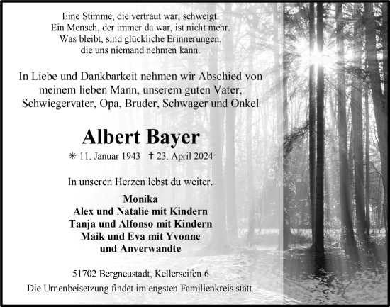 Anzeige von Albert Bayer von  Anzeigen Echo 