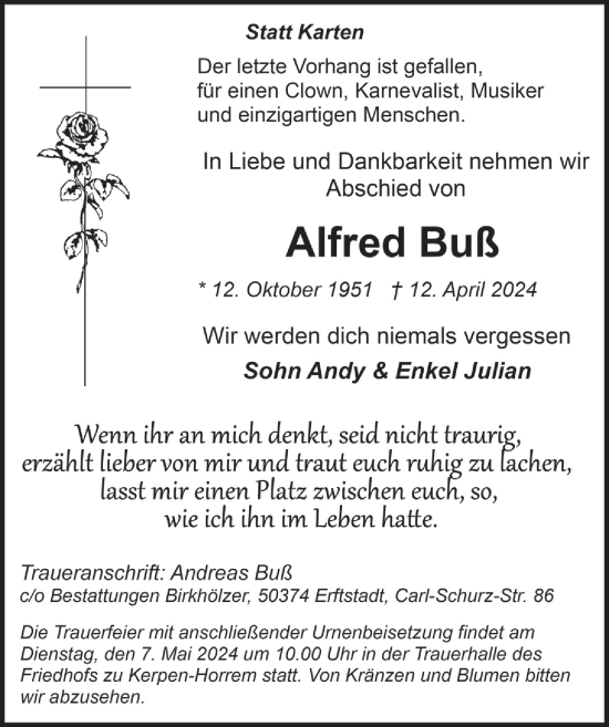 Anzeige von Alfred Buß von  Werbepost 