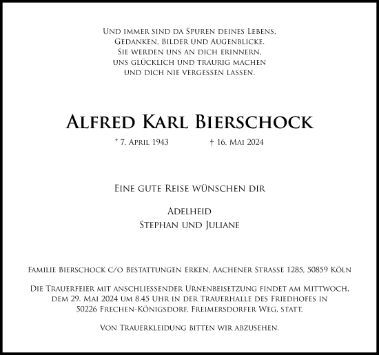 Anzeige von Alfred Karl Bierschock von Kölner Stadt-Anzeiger / Kölnische Rundschau / Express