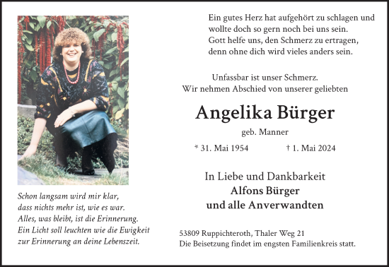 Anzeige von Angelika Bürger von Kölner Stadt-Anzeiger / Kölnische Rundschau / Express