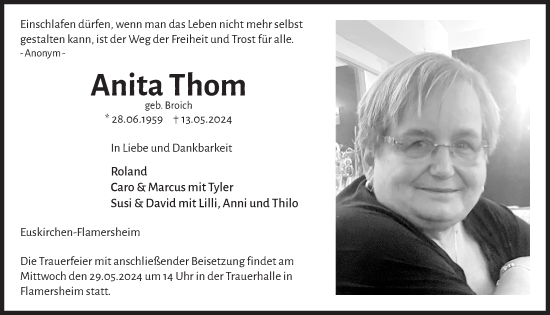 Anzeige von Anita Thom von  Blickpunkt Euskirchen 