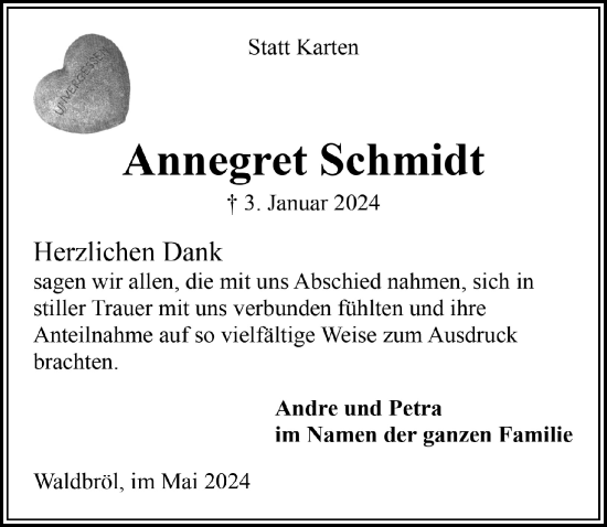 Anzeige von Annegret Schmidt von  Lokalanzeiger 
