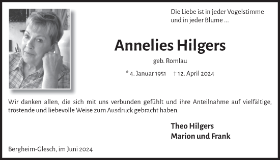 Anzeige von Annelies Hilgers von  Werbepost 