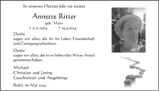 Anzeige von Annette Ritter von  Schlossbote/Werbekurier 