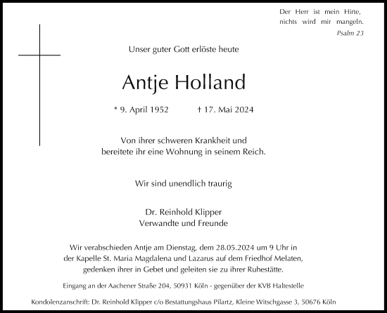 Anzeige von Antje Holland von Kölner Stadt-Anzeiger / Kölnische Rundschau / Express