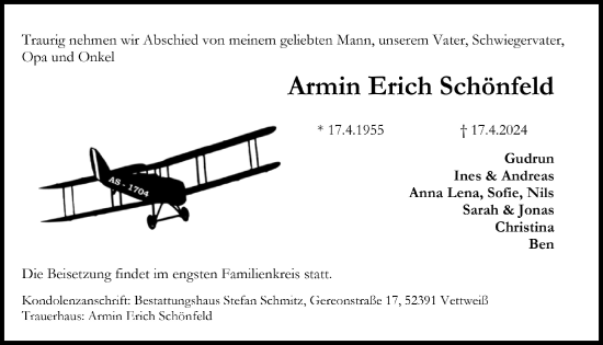 Anzeige von Armin Erich Schönfeld von  Blickpunkt Euskirchen 