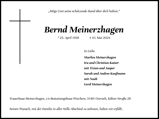 Anzeige von Bernd Meinerzhagen von Kölner Stadt-Anzeiger / Kölnische Rundschau / Express