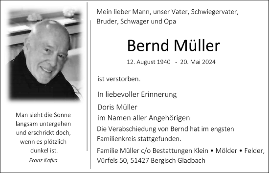 Anzeige von Bernd Müller von  Bergisches Handelsblatt 