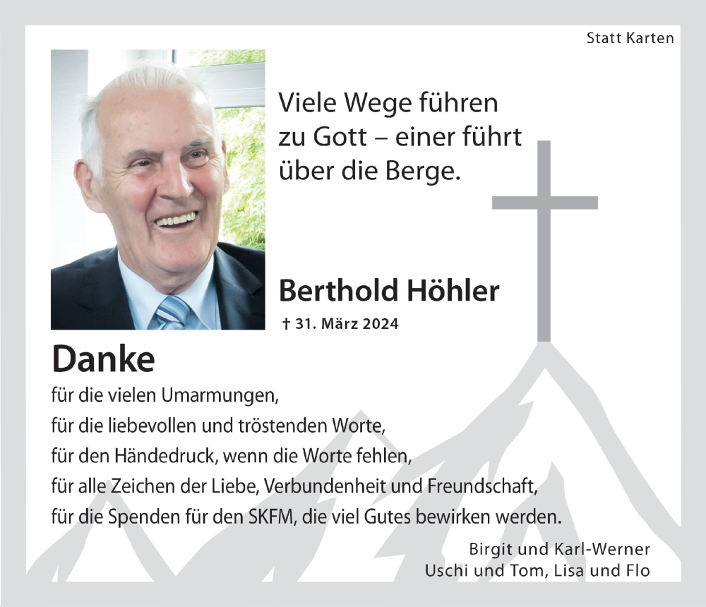  Traueranzeige für Berthold Höhler vom 17.05.2024 aus  Anzeigen Echo 
