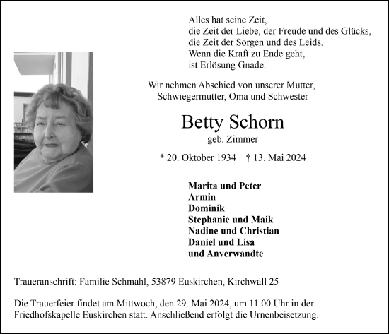 Anzeige von Betty Schorn von  Blickpunkt Euskirchen 