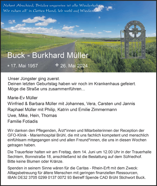 Anzeige von Buck-Burkhard Müller von  Schlossbote/Werbekurier 