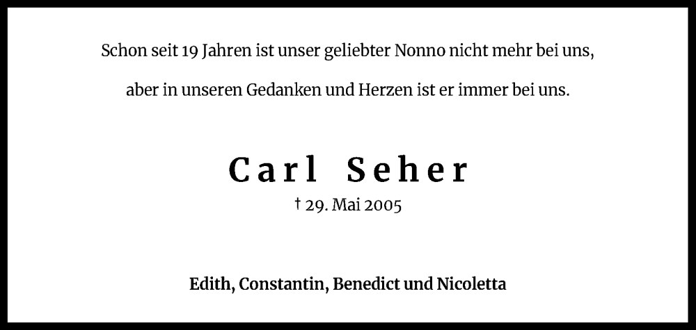  Traueranzeige für Carl Seher vom 18.07.2023 aus Kölner Stadt-Anzeiger / Kölnische Rundschau / Express