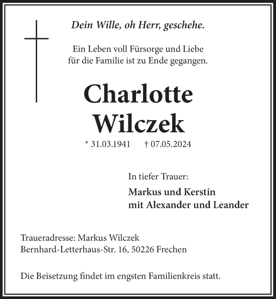 Anzeige von Charlotte Wilczek von  Wochenende 