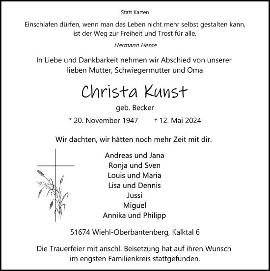 Anzeige von Christa Kunst von  Anzeigen Echo 