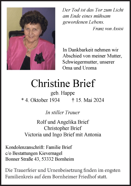 Anzeige von Christine Brief von  Schaufenster/Blickpunkt 