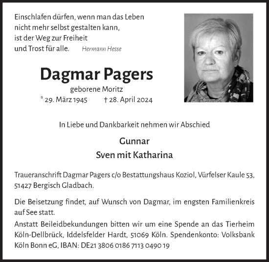 Anzeige von Dagmar Pagers von  EXPRESS - Die Woche 