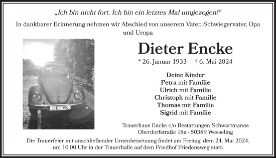 Anzeige von Dieter Encke von  Schlossbote/Werbekurier 