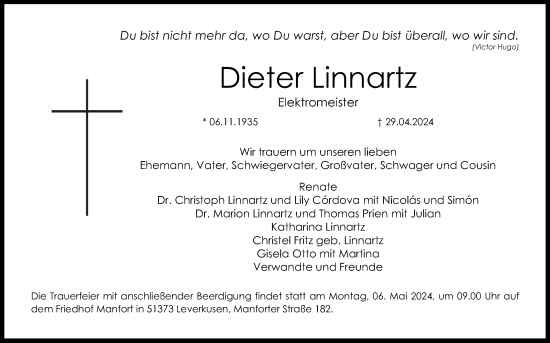Anzeige von Dieter Linnartz von Kölner Stadt-Anzeiger / Kölnische Rundschau / Express