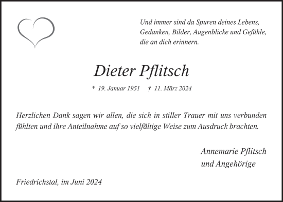 Anzeige von Dieter Pflitsch von  Anzeigen Echo 