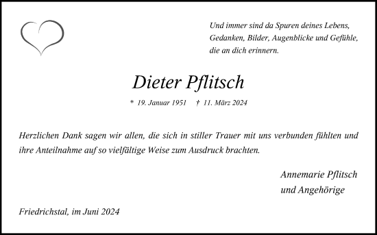Anzeige von Dieter Pflitsch von Kölner Stadt-Anzeiger / Kölnische Rundschau / Express