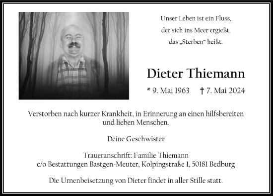 Anzeige von Dieter Thiemann von  Werbepost 