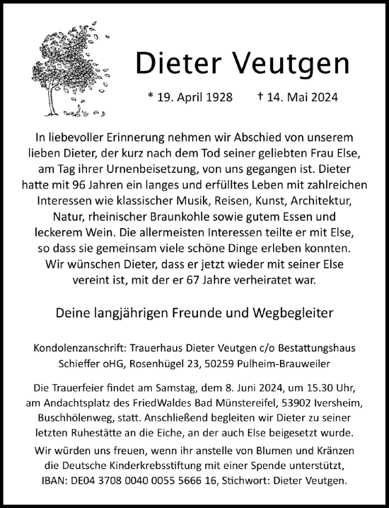 Anzeige von Dieter Veutgen von  Blickpunkt Euskirchen 