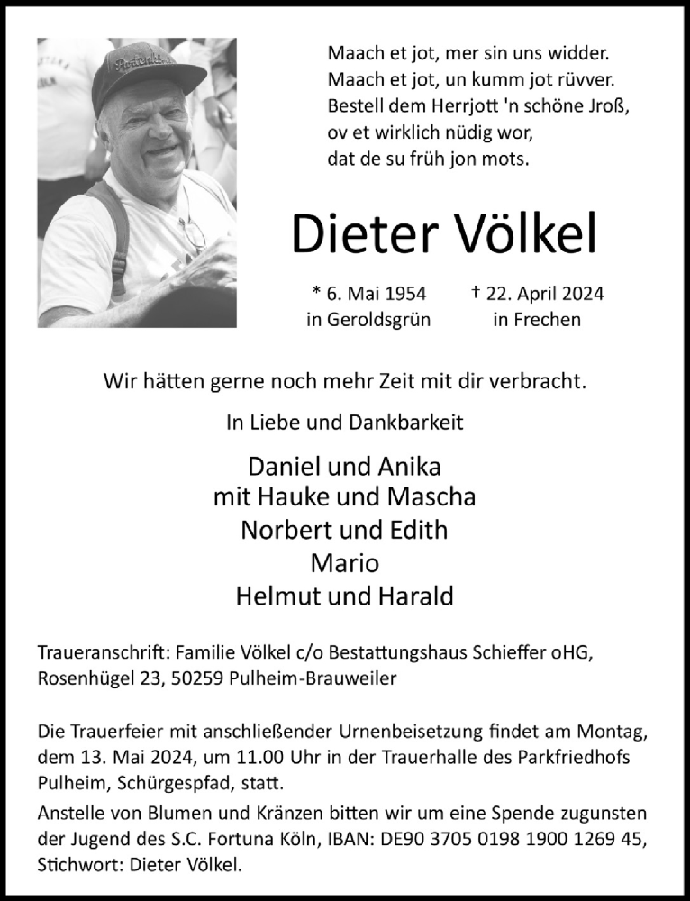  Traueranzeige für Dieter Völkel vom 03.05.2024 aus  Wochenende 