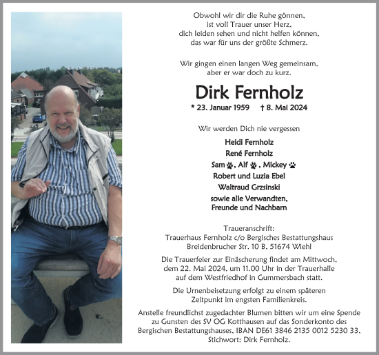 Anzeige von Dirk Fernholz von Kölner Stadt-Anzeiger / Kölnische Rundschau / Express