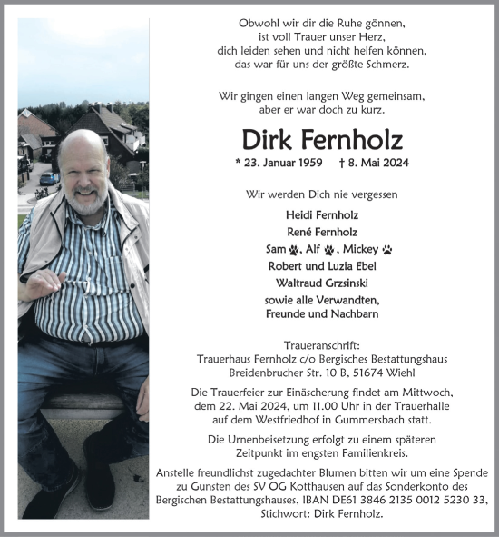 Anzeige von Dirk Fernholz von  Anzeigen Echo 