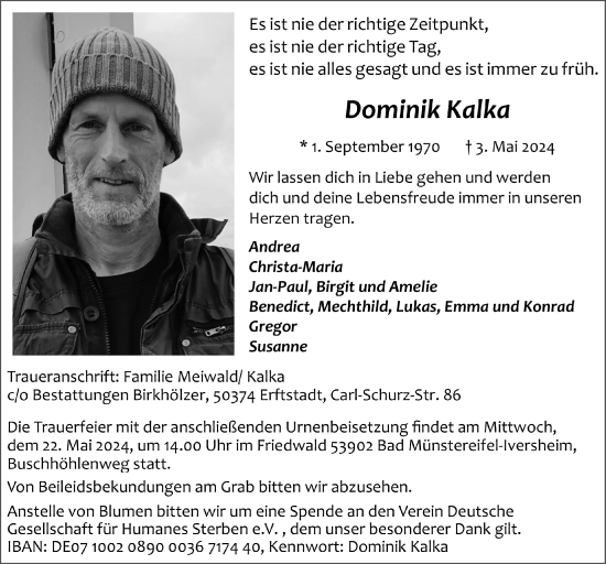 Anzeige von Dominik Kalka von  Schlossbote/Werbekurier 