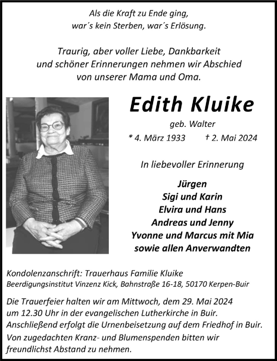 Anzeige von Edith Kluike von  Werbepost 
