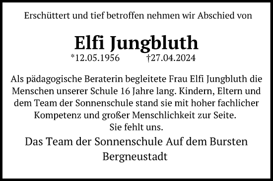 Anzeige von Elfi Jungbluth von Kölner Stadt-Anzeiger / Kölnische Rundschau / Express
