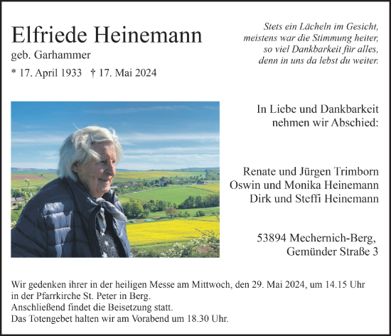 Anzeige von Elfriede Heinemann von  Blickpunkt Euskirchen 