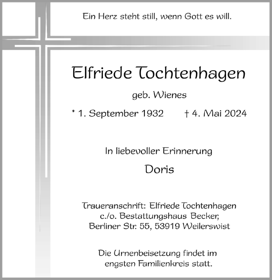 Anzeige von Elfriede Tochtenhagen von  Blickpunkt Euskirchen 