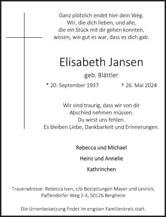 Anzeige von Elisabeth Jansen von  Werbepost 