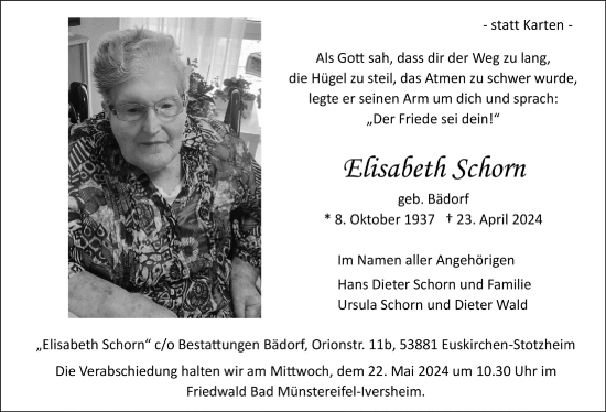 Anzeige von Elisabeth Schorn von  Blickpunkt Euskirchen 